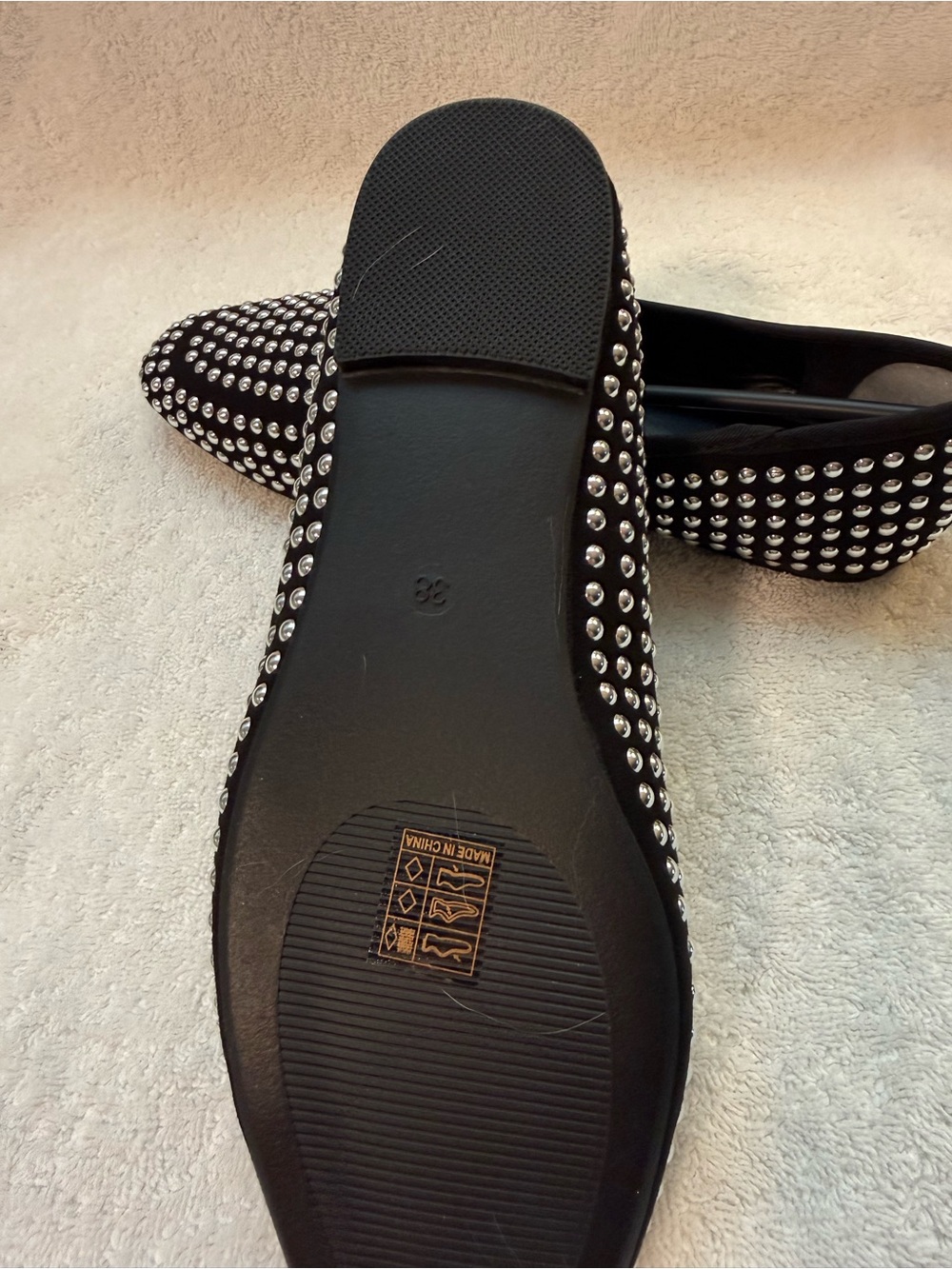 Studded Black Slip-On Flats with Silver Accents - Picture 5 of 7